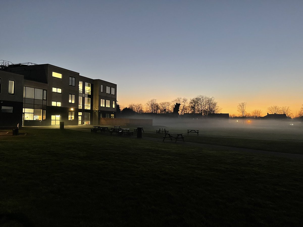 Fantastic shot of Ellesmere park High school mist and sunset before the bookings commenced. #TeamEllesmere #GMCL #community