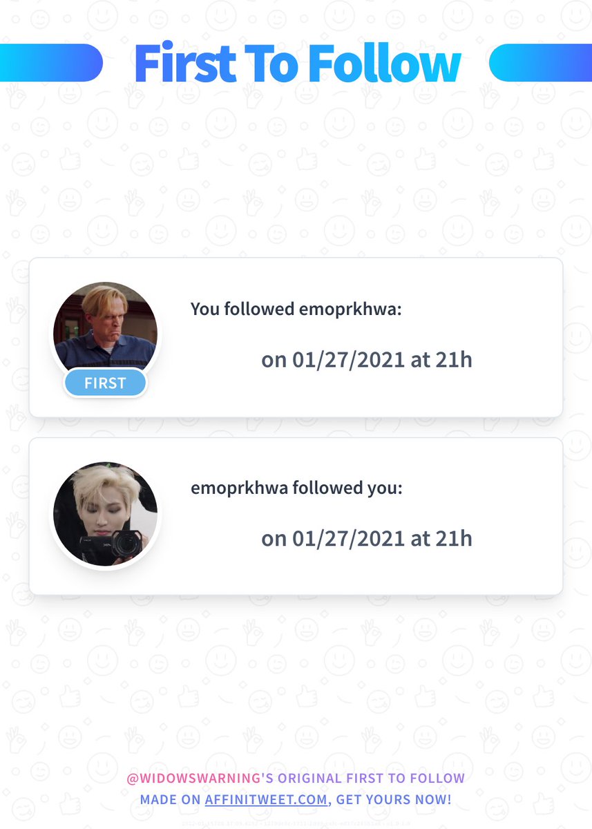 70SBELOVA's tweet photo. ✨ First To Follow

You followed emoprkhwa on 01/27/2021 at 21:35:58.
emoprkhwa followed you on 01/27/2021 at 21:37:45.

➡️ https://t.co/Xj9Tl95DXm https://t.co/UI4oEqVdjB