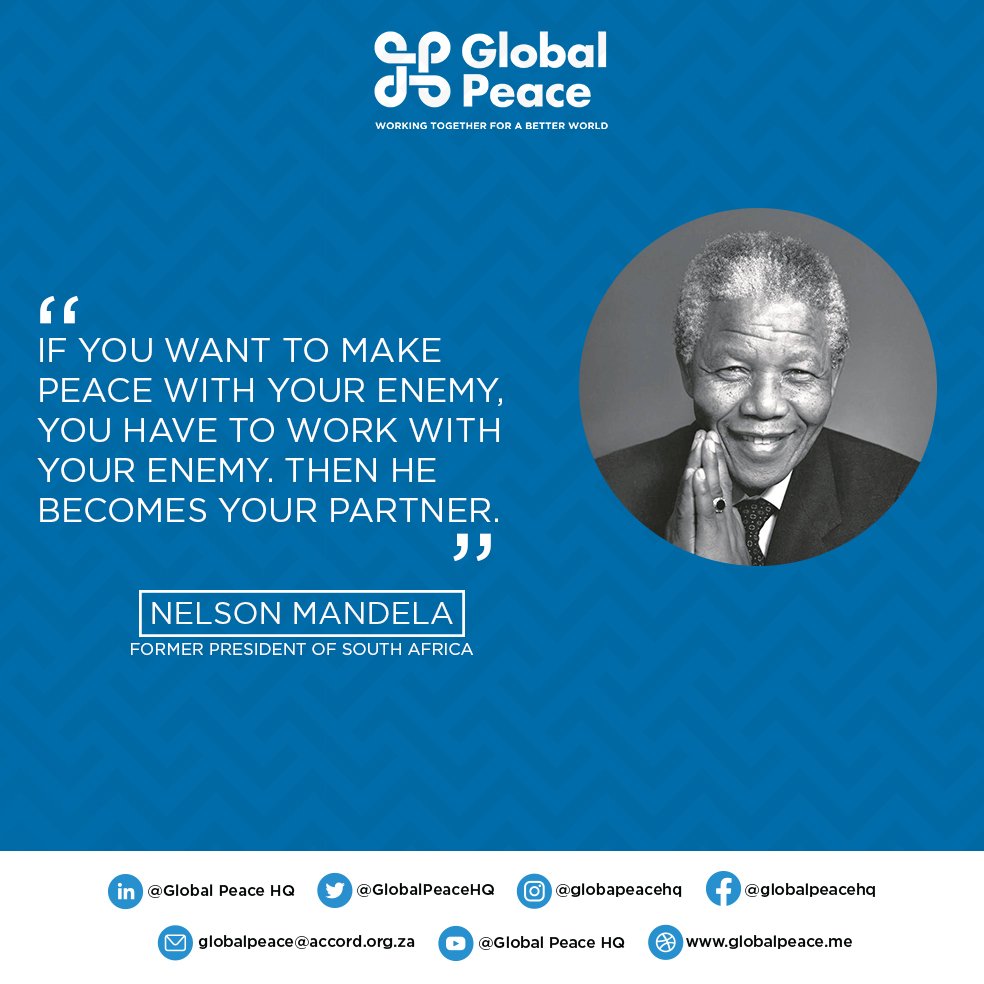 Words of Peace from <a href="/NelsonMandela/">NelsonMandela</a> <a href="/NelsonMandelaSq/">NelsonMandelaSquare</a> <a href="/NelsonMandela95/">MandelaCelebrations</a> <a href="/G_MachelTrust/">GracaMachelTrust</a> <a href="/antonioguterres/">António Guterres</a> <a href="/AminaJMohammed/">Amina J Mohammed</a> <a href="/MichalMlynar/">Michal Mlynár</a> <a href="/DrMShahidAKhan/">Ambassador Dr. Muhammad Shahid Amin Khan</a> <a href="/UNFPASA/">UNFPA South Africa</a> @bankimooncentre <a href="/KofiAnnanFdn/">Kofi Annan Foundation</a> #PeaceIsPossible #humanrights #humanity <a href="/peace_boat/">Peace Boat（NGOピースボート）</a> <a href="/PeaceOneDay/">Peace One Day</a> <a href="/SDGaction/">UN SDG Action Campaign</a> <a href="/UNSDSN/">SDSN</a>
