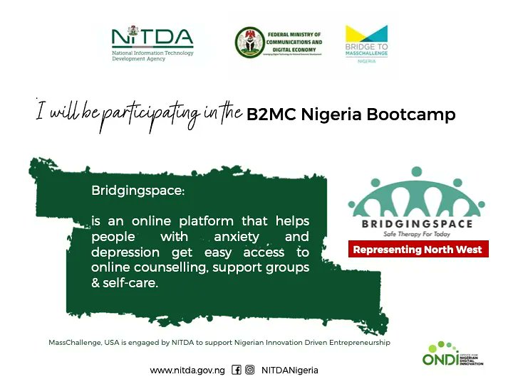 BridgingSpace1's tweet photo. Proud to announce that @bridgingspace has been selected as as one of the 30 startups engaged by @nitdanigeria in the Bridge to MassChallenge Nigeria BootCamp.

@nitdanigeria supports Nigeria Innovation Driven Entrepreneurship 

@nitdanigeria @ngrdigitalinnovation
@masschallenge https://t.co/QeFXLqUkgb