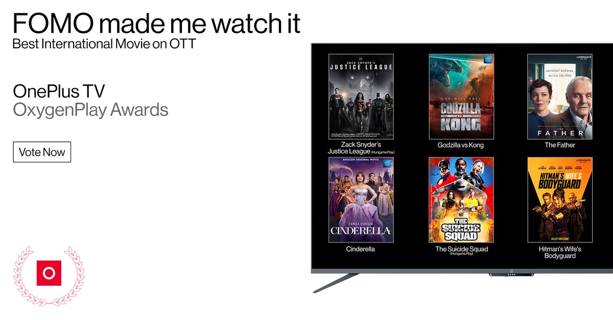 OnePlus_IN's tweet photo. Vote for your favourites at the #OxygenPlayAwards and stand a chance to win a OnePlus TV! Click: https://t.co/ZKVdDJaA9r https://t.co/0TO0r36Icv
