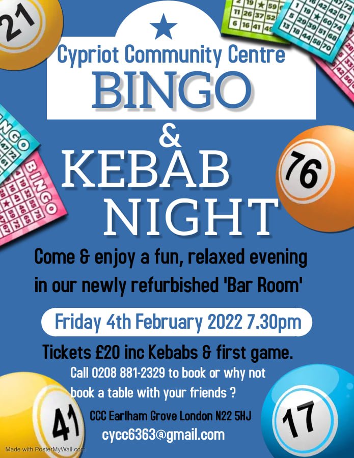 Parikiaki's tweet photo. Bingo & Kebab Night at the Cypriot Community Centre in Wood Green
https://t.co/U3Nl8zswyJ #WoodGreen
#Bingonight #kebabnight #Cypriotcommunitycentre
Cypriot Community Centre https://t.co/8BcFFJRu6Q