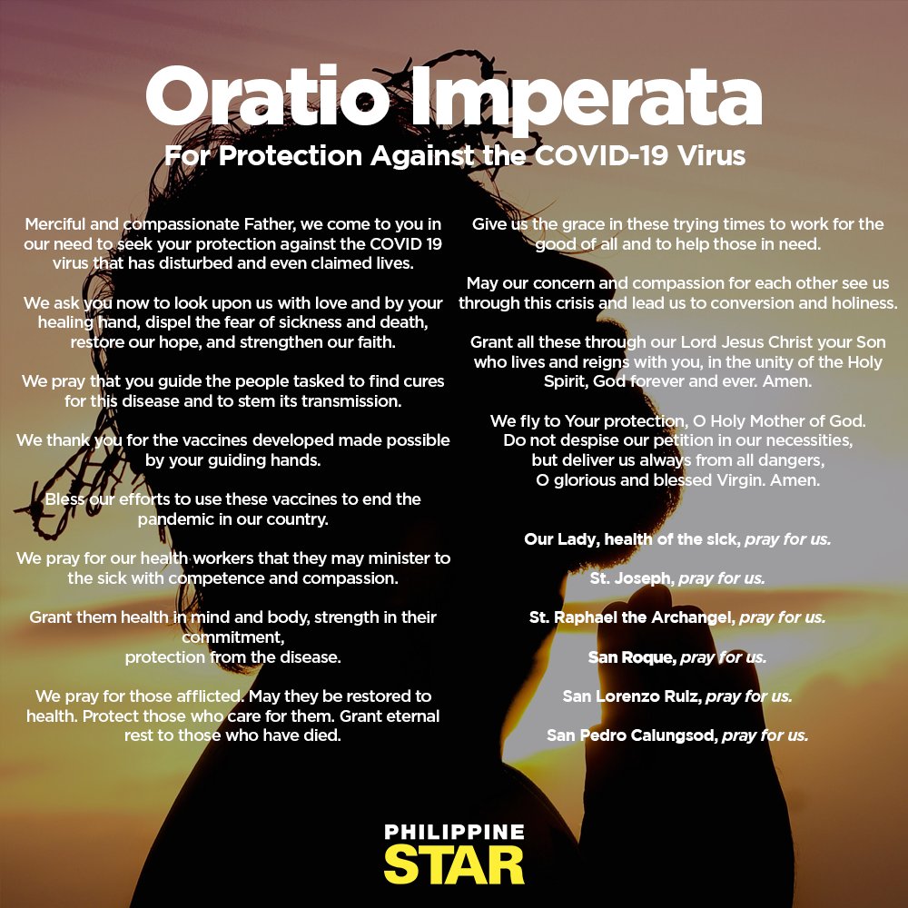 PhilippineStar's tweet photo. KEEP US SAFE, O LORD 🙏

Let us pause for a moment to pray for protection against COVID-19 amid the continued rise in cases. https://t.co/cRxJCE3geI
