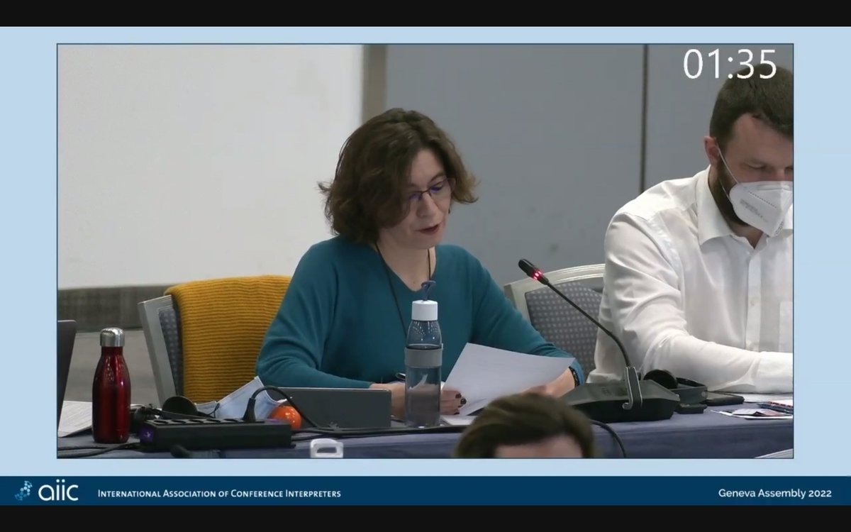 Lots of voting this morning! Katja Pemberton in Geneva presenting an amendment to the Rules of Procedure for the Assembly submitted by <a href="/BelAIIC/">AIIC Belgium</a>.