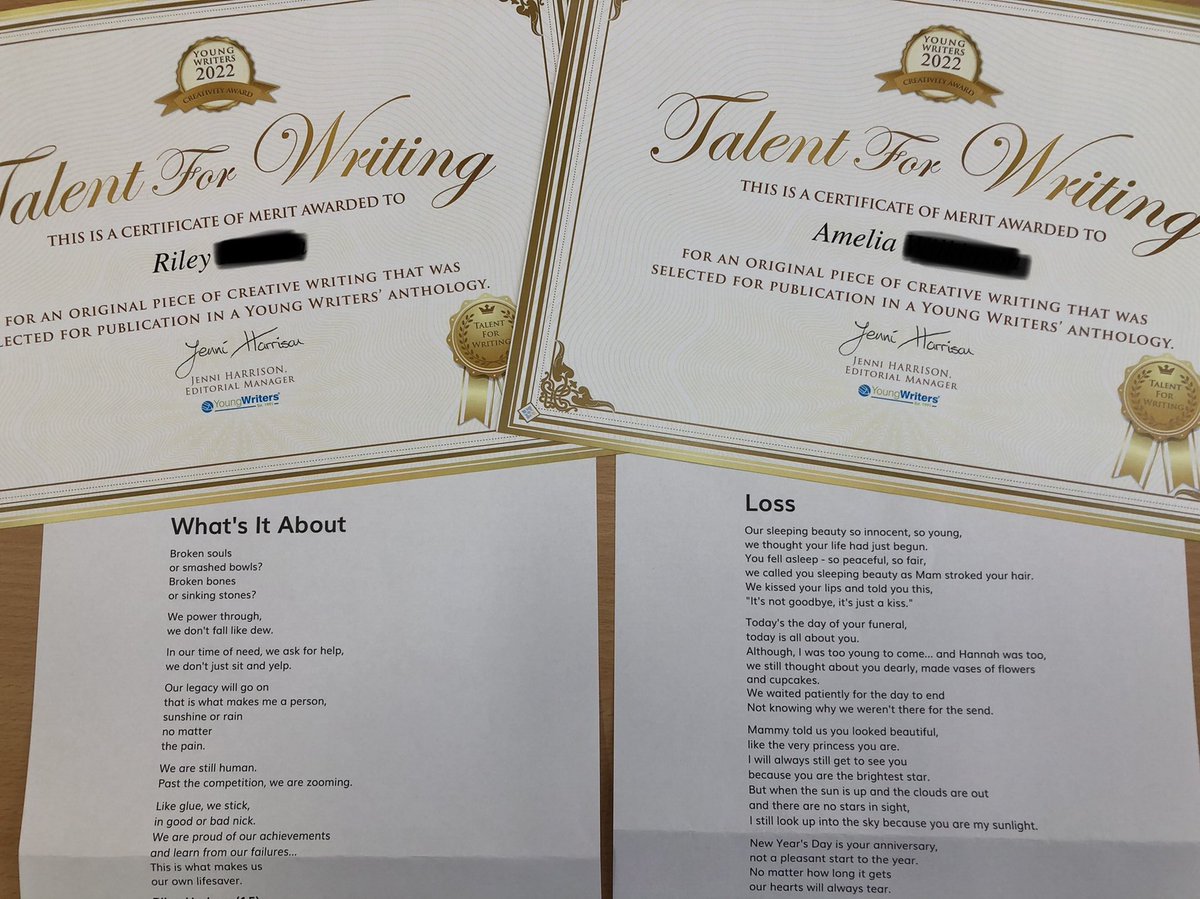 Huge congratulations to two of our KS4 students, Riley and Amelia, who recently had their poems selected for publication <a href="/YoungWritersCW/">Young Writers</a> Look out for the book 'Empowered - A War of Words' in the school library soon! #creativewriting #MAEPS