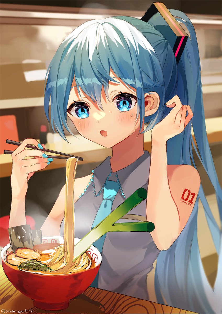 初音ミク「ラーメンを食べる初音ミク 」|仁和のイラスト