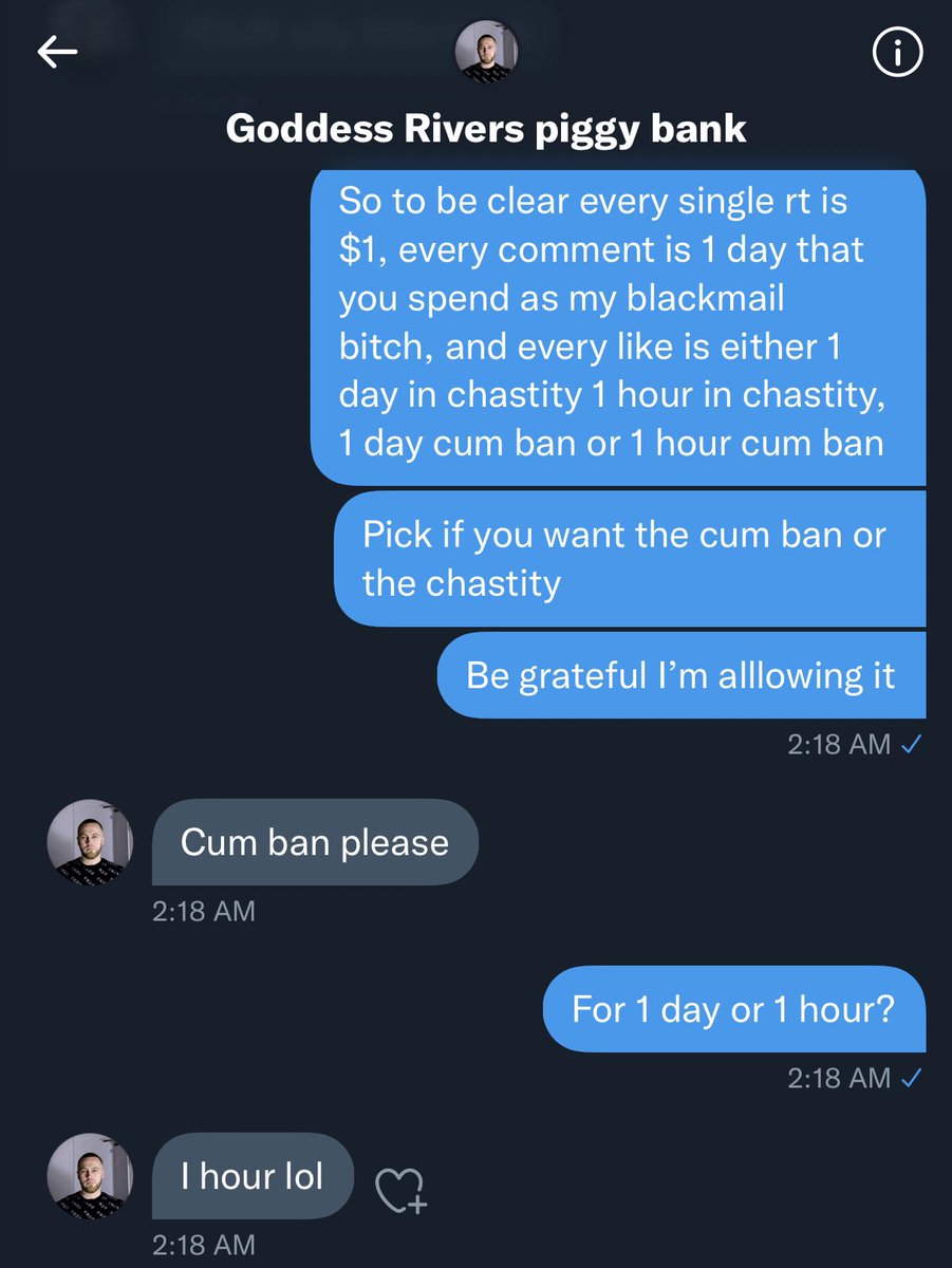 RiversSoles's tweet photo. 💖BM Debt Contract RT Game💖
Time to put this pathetic little sissy loser in it’s place~ I can’t help but laugh at it being so eager to have a blackmail debt contract rt game with me. 🤭
Rules are: 
Every 🔁 = $1
Every comment = 1 day of blackmail~
Every ❤️ = 1 hour cum ban. https://t.co/TiivPY8yfl