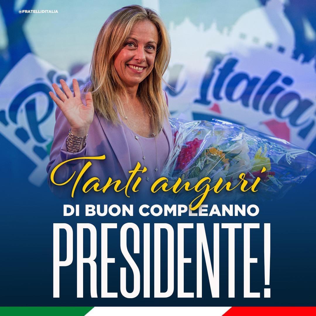 FratellidItalia's tweet photo. 🔵 Buon Compleanno @GiorgiaMeloni 

#15gennaio #Meloni #FratellidItalia https://t.co/qKfef8FpiD