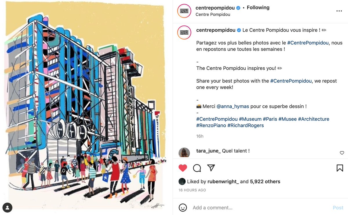 Thanks <a href="/CentrePompidou/">Centre Pompidou</a> for sharing my illustration of this iconic building on Instagram #❤️Paris

#CentrePompidou #Museum #Paris #Musee #AnnaHymas #illustration #RichardRogers #architecture