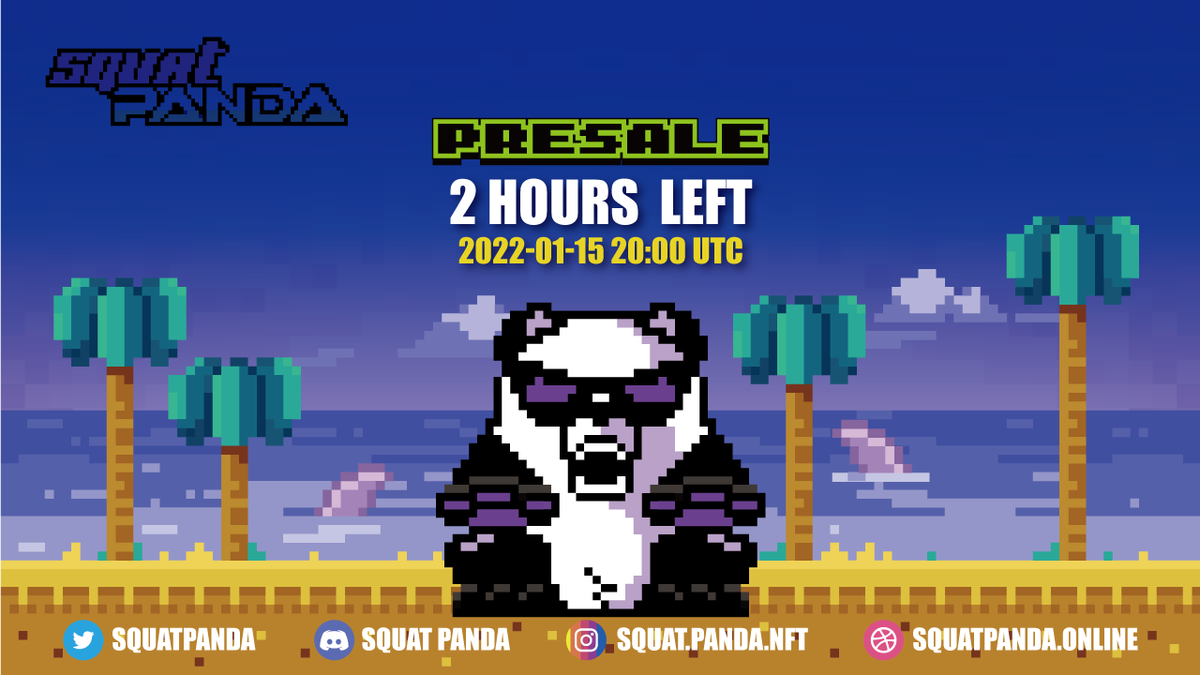 SquatPanda's tweet photo. 📣 Presale of Squat Panda 🐼🐼

🚀 2 Hours Left 🔥🔥

The first of 500 NFTs claimed within 72 hours. 🎉🎉

📆 Date: 2021-01-15 20:00 UTC

💰Price: 50 MATIC 

🔗 Link: https://t.co/eE356vZBEv

Address 
0xec048A13b46c31d91701cB1791E860Aac9a8d11A

#NFTs #SquatPanda #PolygonNFT 
#NFT https://t.co/IPLLX2YTQo