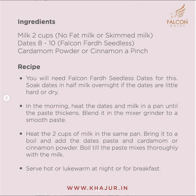 A savored recipe with milk, dates, and a big pinch of nostalgia. It’s a healthy drink with no additional fat or excess sugars.
Check out the recipe!

#allthegoodstuff #datesfruit #falcondates #healthyfood #nutritious #healthylifestyle #healthy #remedies #shoponline #website