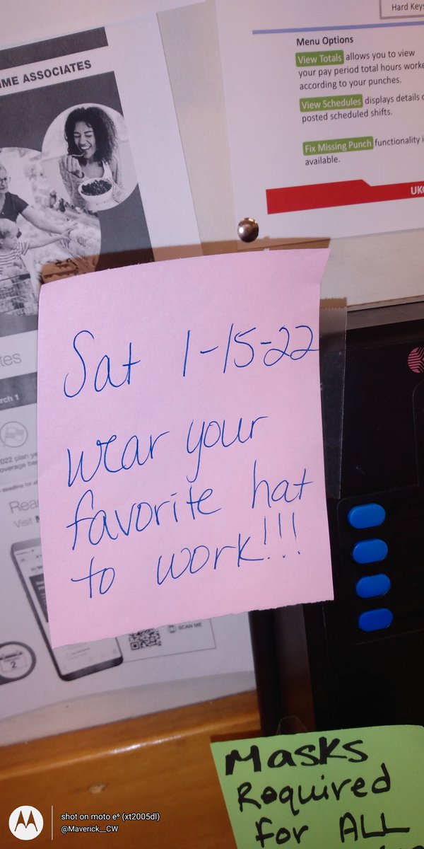 Maverick__CW's tweet image. The sign at work: "Sat. 1-15-22 wear your favorite hat to work!!!"
                  ☺️
Me: #AlwaysRepresent
        #TheDivision 
       #TheDivision2
 #TheDivisionHeartland
        #AllTheLove
   ⭕♥️⭕♥️⭕♥️⭕