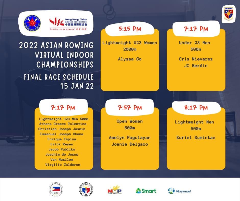 COMING UP: Catch Ateneo Rowing Team co-captain JC Berdin as he competes in the 2022 Asian Rowing Virtual Indoor Championships' (ARVIC) U23 Men 500m race tonight at 7:17 pm. #ARVIC @TheGUIDONSports