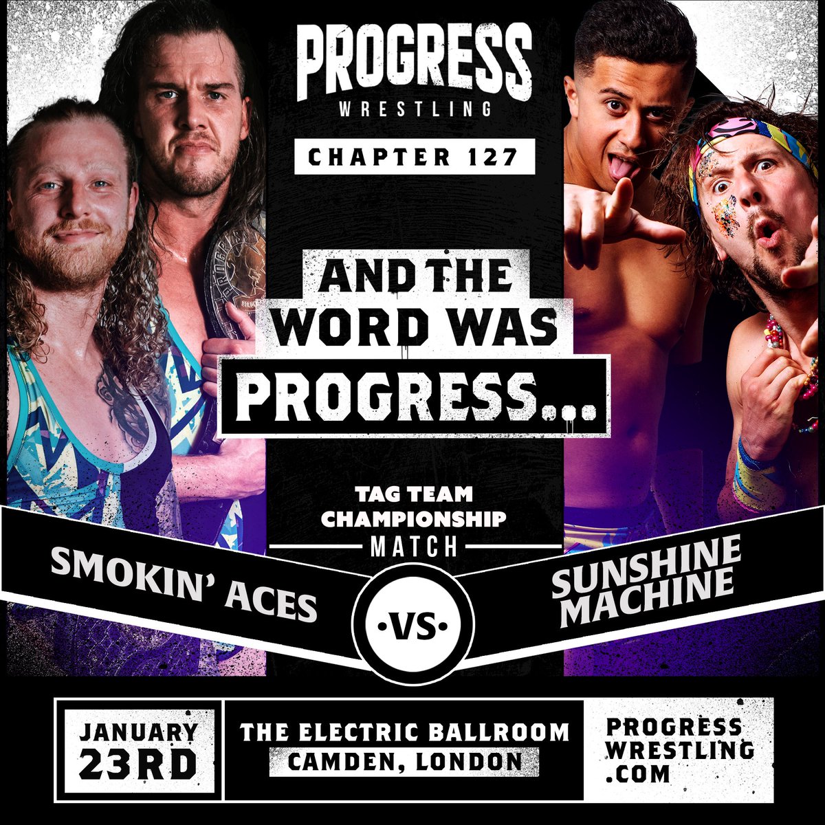 JoeScottMFC's tweet photo. Next Week @ThisIs_Progress #Chapter127 at @EBallroomCamden in London 

Progress Tag Team Championship 
@CSterlingPro &amp; @NickRileyPro v @PureTKC &amp; @ChuckMambo https://t.co/mU1062uAff