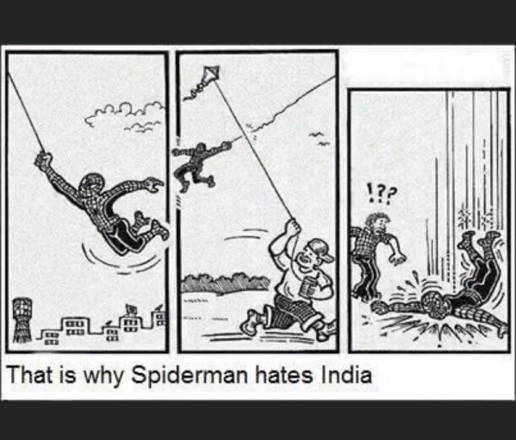 nilambariips's tweet photo. Even Spiderman gets hurt! Please don't use Chinese dor for kite flying! It could be life threatening!!
#kites #ChineseDor
enjoy the cartoon 😁
#justforfun #पतंग #चाइना_डोर #StaySafe https://t.co/P34r5mWjcM