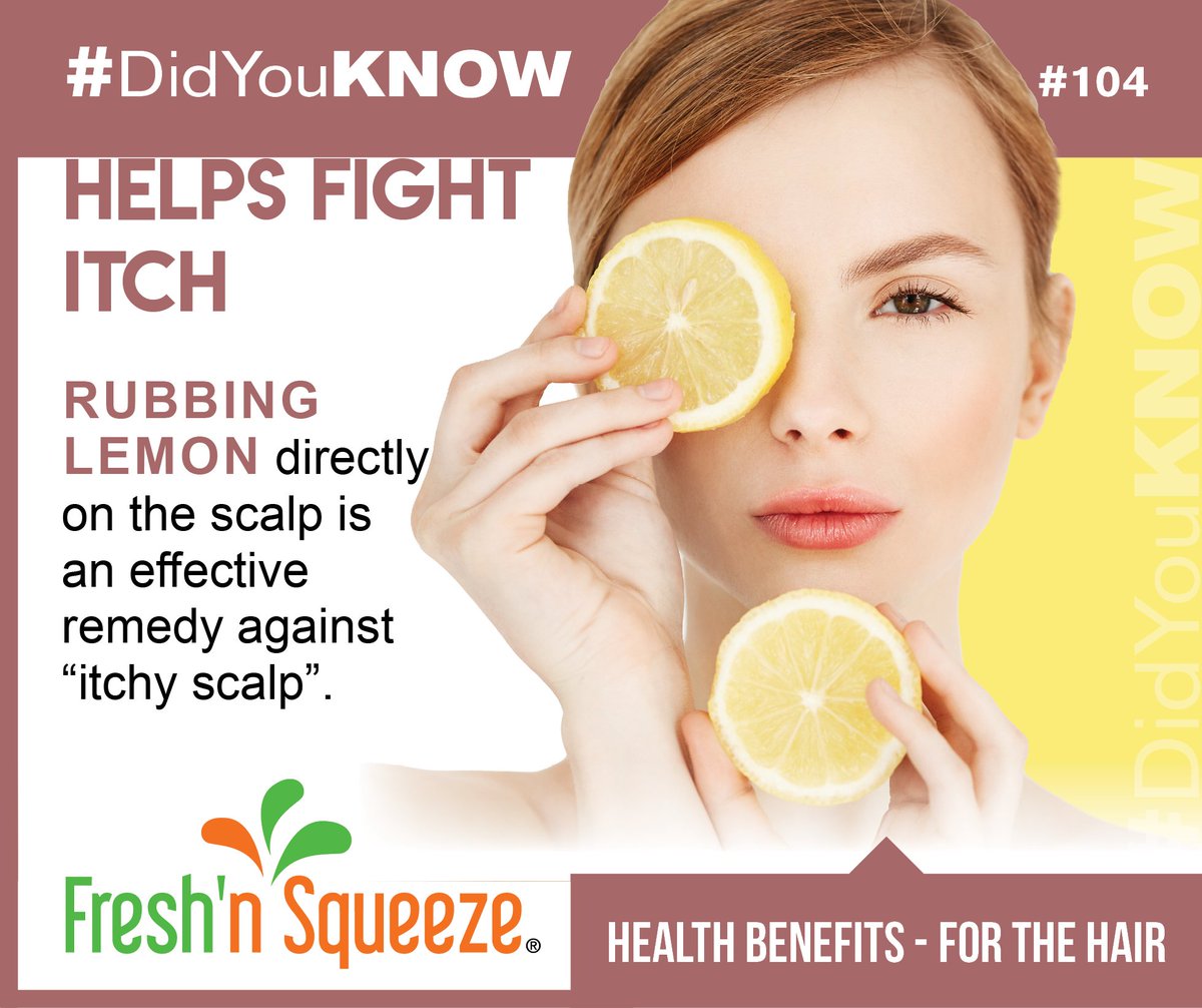 #DidYouKnow 🍋 Benefits for the hair

#LemonJuice is a common resolution for #ItchyScalp. Its citric and acetic acids contain anti-inflammatory and antiseptic properties that contribute to itch relief.

➡️ Visit us: freshnsqueeze.com

#freshnsqueeze #lemonbenefits #haircare
