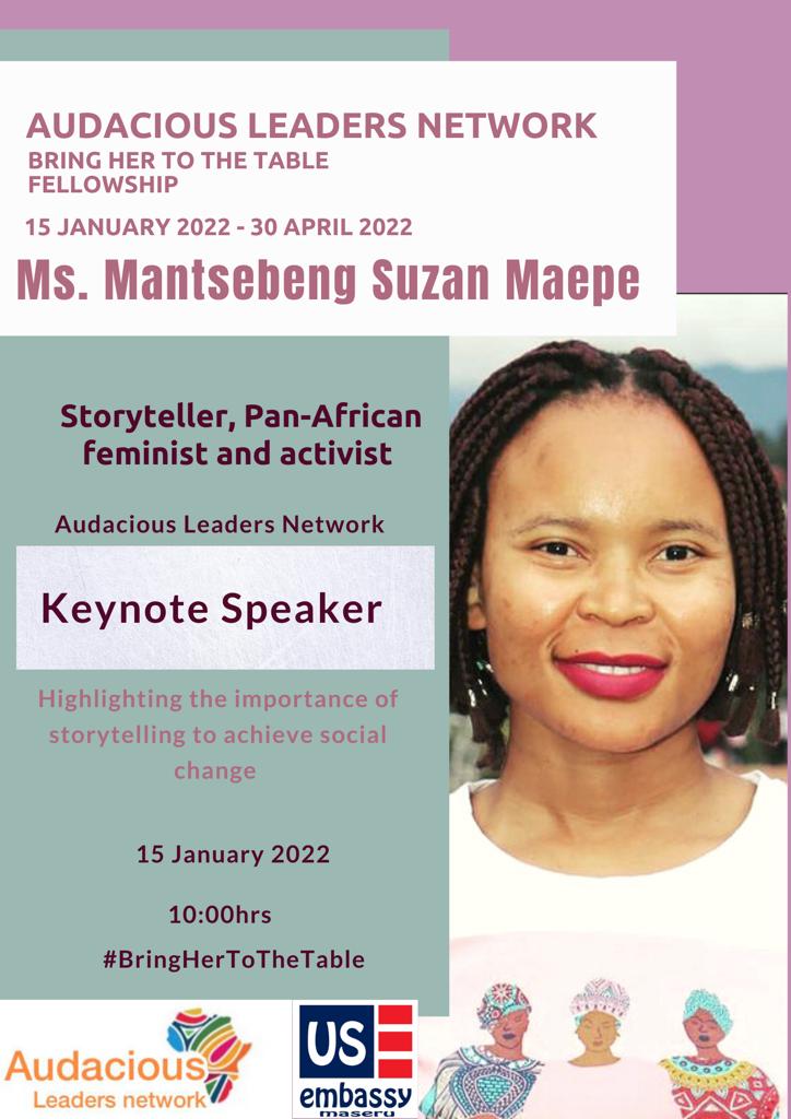 leadaudaciously's tweet photo. What an engaging, highly interactive session with our first speaker today, the beautiful, intelligent @suzymaepe on Storytelling for Change. We are honoured for this initiative supported by the @USEmbassyMaseru.
#BringHerToTheTable
#YouthForChange https://t.co/rI2QfOS7rF