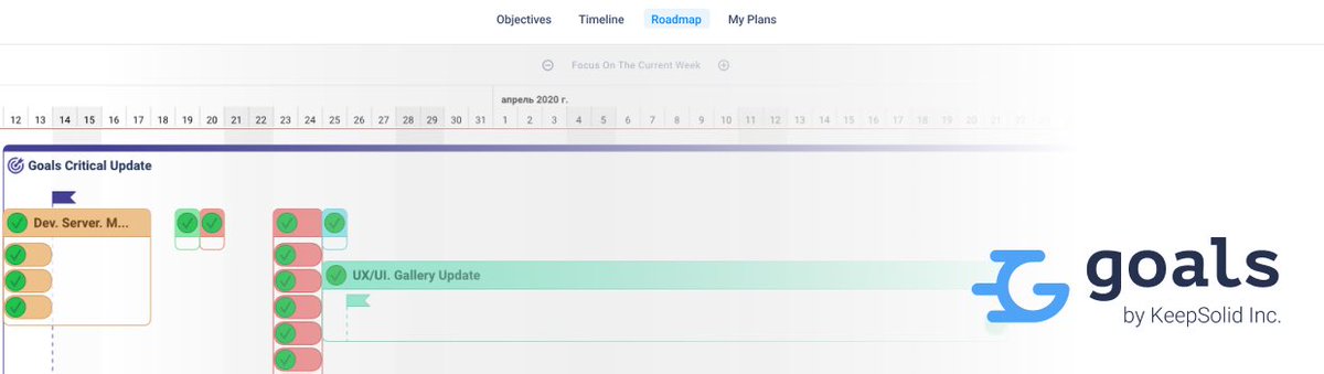 vasyl_keepsolid's tweet photo. A year of silence at @Goals_KS has been finished, and now relaunching the development! New team, new quality! Here is the first update: Roadmap diagram for Key Results and Objectives. https://t.co/724HfeeKHC