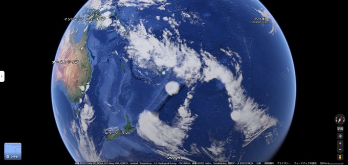 トンガの噴火、google mapで高度上げたらめちゃくちゃでかい… 