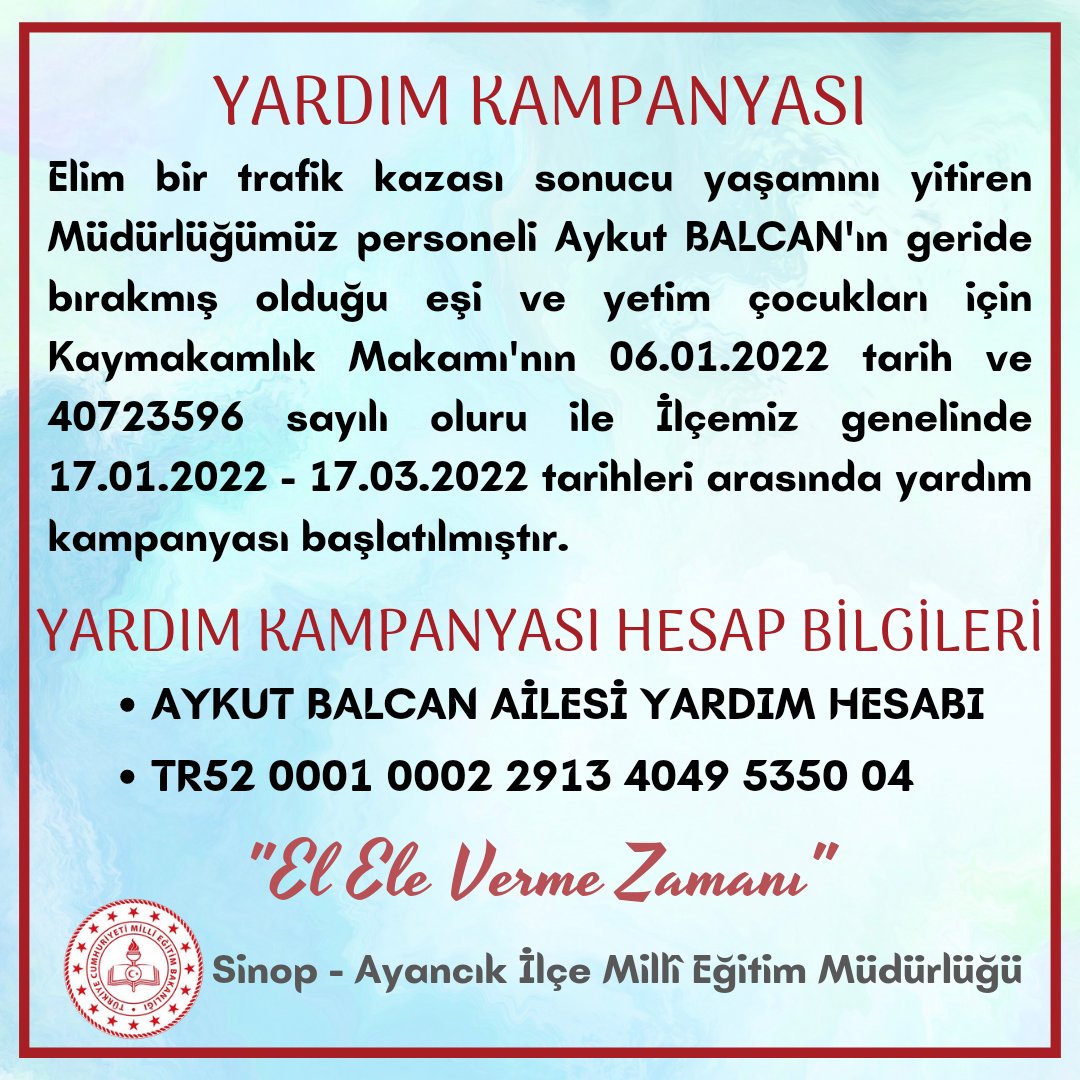 "El Ele Verme Zamanı"

<a href="/tcmeb/">Millî Eğitim Bakanlığı</a> <a href="/sinopilmem/">Sinop Milli Eğitim Müdürlüğü</a> <a href="/YLDZercan1957/">Ercan Yıldız🇹🇷</a> <a href="/Ayancikkym/">T.C.Ayancık Kaymakamlığı</a> <a href="/halitnihat/">Nihat ERGÜL</a> <a href="/AyancikMTAL/">Ayancık Mesleki ve Teknik Anadolu Lisesi</a> <a href="/Ayancik57_HEM/">Ayancık Halk Eğitimi Merkezi Müdürlüğü</a>