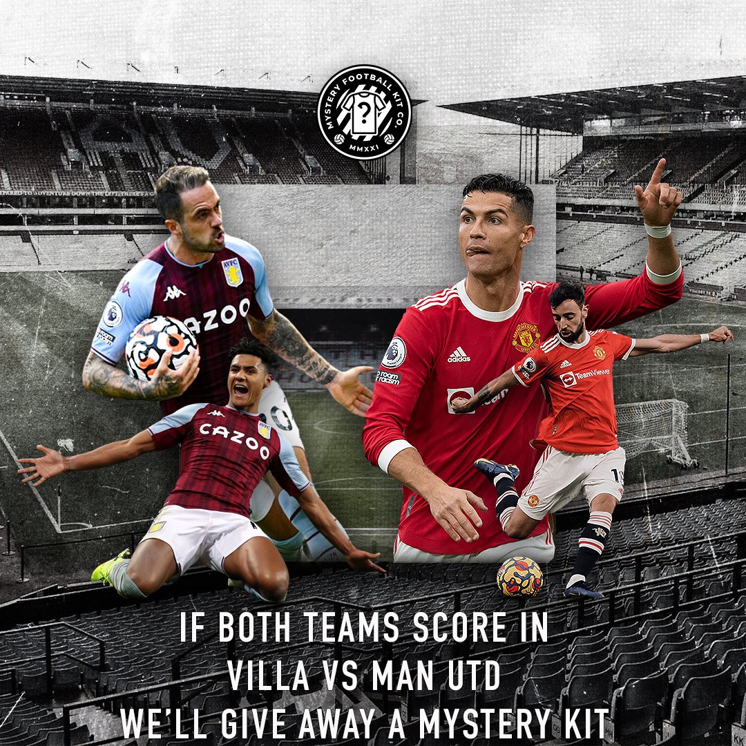 MysteryFootyco's tweet photo. 🚨 GIVEAWAY 🚨 

If both teams score in the Villa v Man United game we’ll give away a mystery football kit box 📦🔥

To enter-

1️⃣Follow @MysteryFootyco 

2️⃣ Retweet 🔁

Good Luck 🤞 

Winner announced tomorrow 📅 https://t.co/Dkq8KEfac1