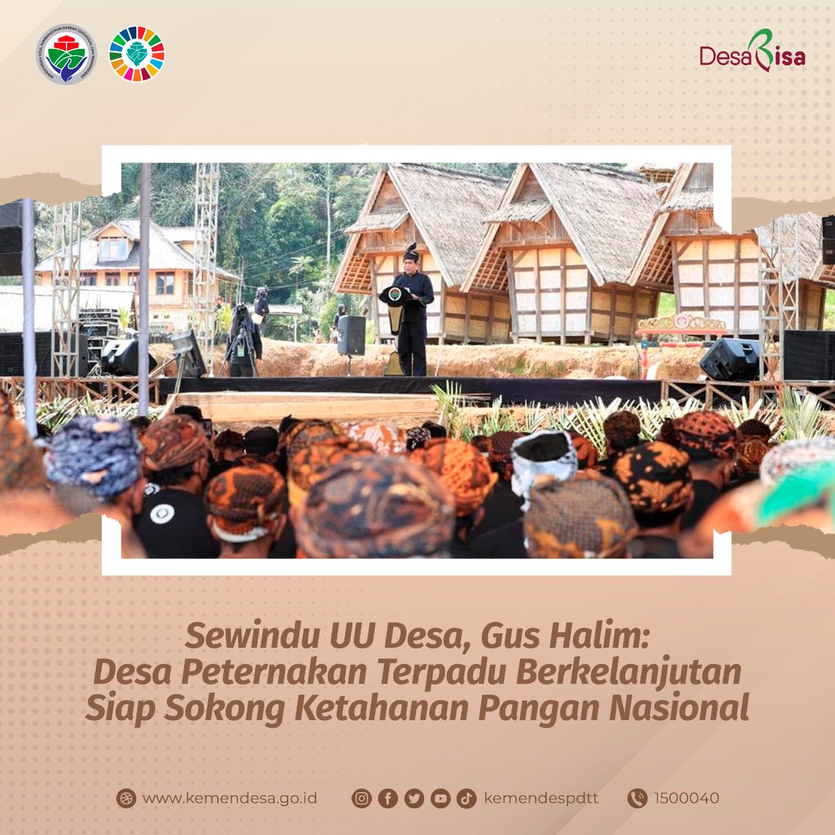 kemendespdt's tweet photo. Dalam pidatonya di puncak acara peringatan Sewindu UU Desa, Mendes PDTT Abdul Halim Iskandar @halimiskandarnu optimis keberadaan Desa Peternakan Terpadu Berkelanjutan, akan menjadi penyokong utama ketahanan pangan hewani Indonesia.

#SewinduUUDesa
#DesaBisa
#KemendesPDTT https://t.co/7iPj7U0Mls