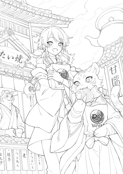 たい焼き 線画 