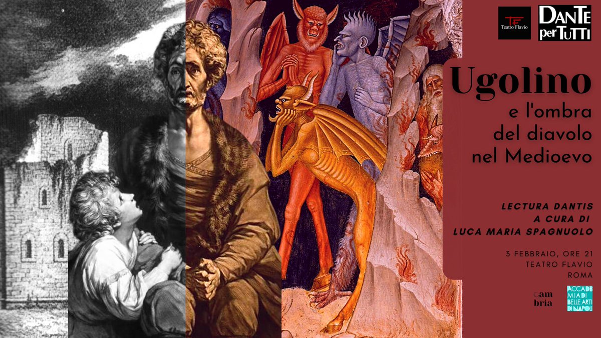 🎭 Il 3 febbraio nuovo appuntamento della rassegna di #Dantepertutti al Teatro Flavio.

🔥 Leggeremo il Canto della tormentata vicenda del Conte Ugolino e ci immergeremo nelle oscure atmosfere demoniache del Medioevo.

🎟️👉🏻Biglietti disponibili: bit.ly/3zYC3jj