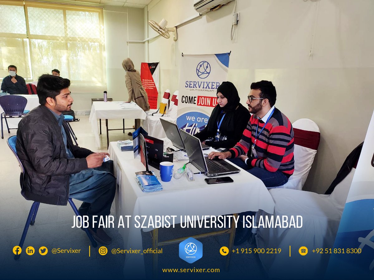 The secret to successful hiring is to Look for people who want to change the world.
Servixer at Szabist making sure to hunt down the best candidiases who are ready to change the world with us.  

#Jobfair #Servixer #effectiveSEO #TranscriptionServices #Callmonitoring #Quality