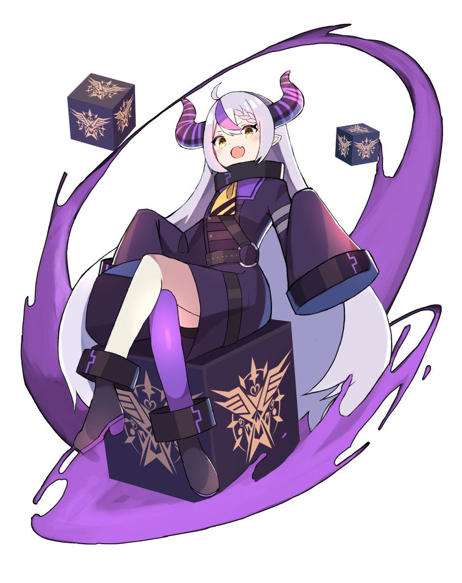 la+ darknesss 1girl horns solo sleeves past fingers sleeves past wrists long hair purple hair  illustration images