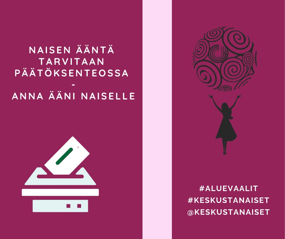 Viikonloppuna on hyvä hetki äänestää ennakkoon! Anna ääni naiselle! #aluevaalit #aluevaalit2022 #keskusta #keskustanaiset <a href="/Keskustanaiset/">Keskustanaiset</a> <a href="/keskusta/">Suomen Keskusta</a> #naisjärjestöt #nytkis <a href="/naisjarjestot/">Naisjärjestöjen Keskusliitto</a> #tasaarvo
