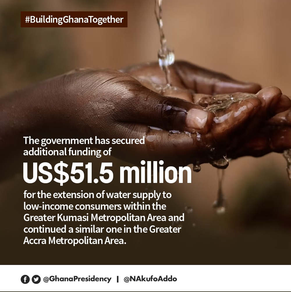 NPP_GH's tweet photo. “The Project will construct one hundred and fifty (150) water point sources and twelve (12) small town water systems to serve some five hundred &amp; eight-eight (588) communities across the Volta, Oti, Greater Accra, Ashanti and Eastern Regions.”-@NAkufoAddo  #BuildingGhanaTogether https://t.co/U8HK7qk1Av