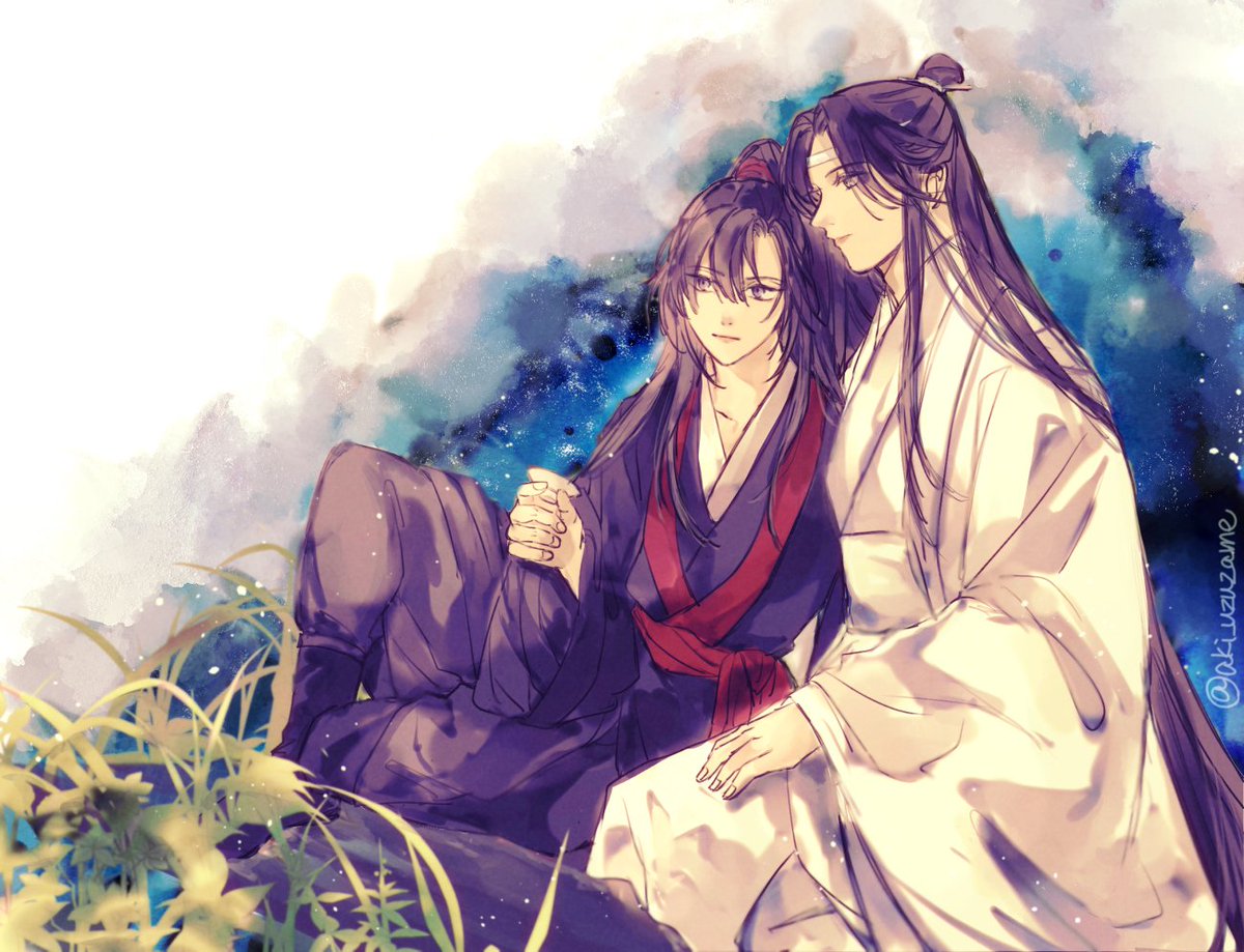 2boys multiple boys long hair male focus robe chinese clothes hanfu  illustration images