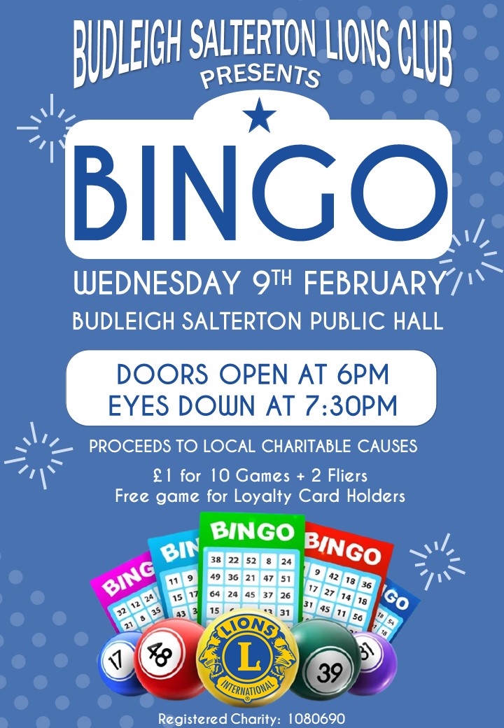 The next #Budleigh #Lions #Bingo is on Wed 9th Feb, doors open at 6pm, eyes down 7.30pm, refreshments and raffle, you can donate to <a href="/BudleighLions/">Budleigh Salterton Lions Club (CIO)</a> at  justgiving.com/thelionsclubof…
Thank you! <a href="/sentfromdevon/">#sentfromdevon</a> <a href="/EastDevonNews/">East Devon News.co.uk</a> <a href="/TeaTittleTattle/">Tea & Tittle Tattle</a> @Seachangedevon