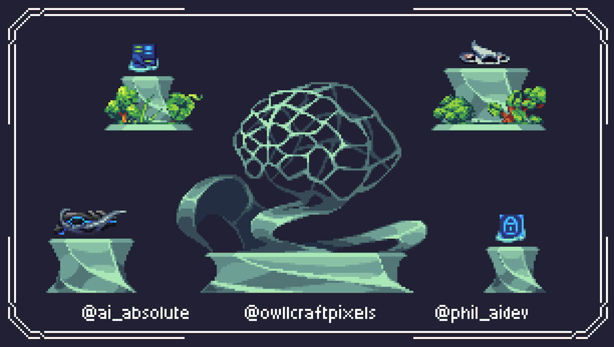 ai_absolute's tweet image. For today&apos;s #screenshotsaturday, we&apos;re sharing elements from the museum of the Acrasia Labs!
In this section, all the exciting technologies the laboratory is working on are showcased - just wait for all the other powerful technologies we will reveal ;D

#indiegame #pixelart
