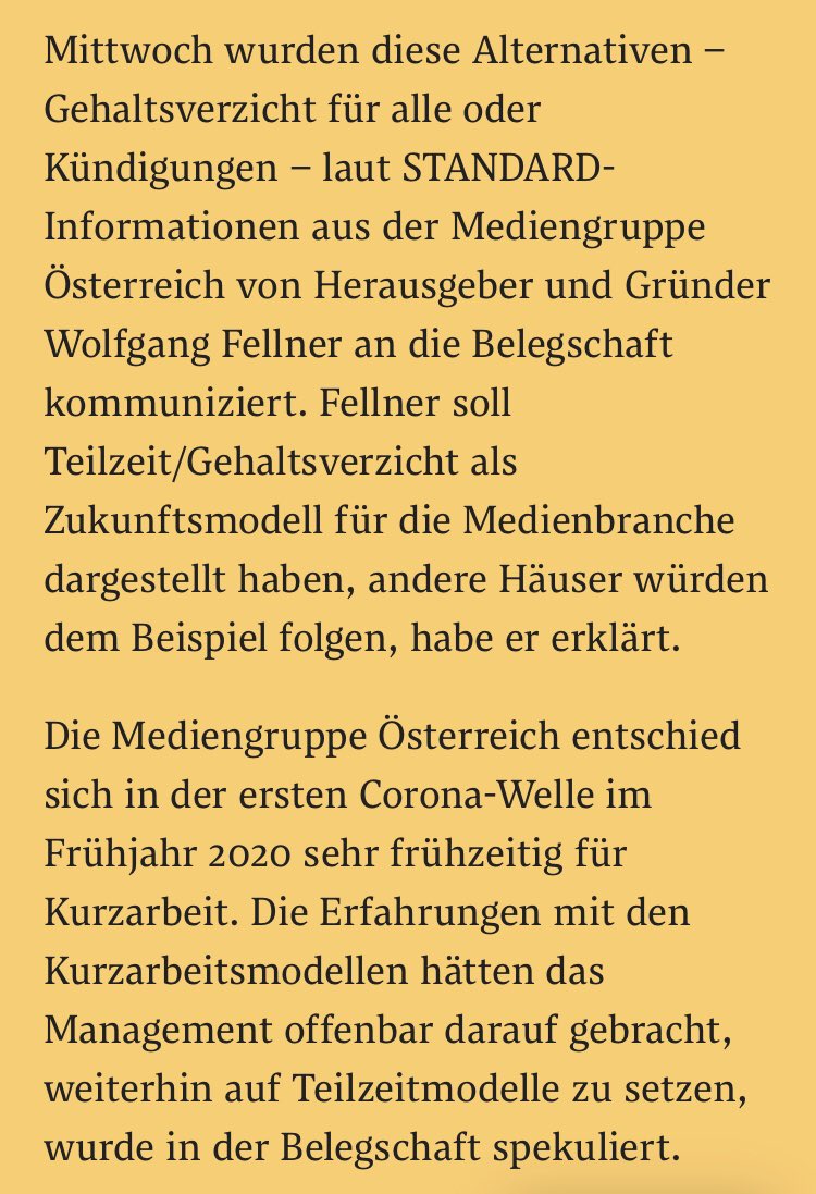 Kurzarbeit oder „Zukunftsmodell für die Medienbranche“ wie es Fellner nennt. derstandard.at/story/20001325…