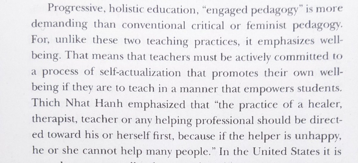 lkmellecker's tweet photo. "teachers must be actively committed to a process of self-actualization that promotes their own well-being if they are to teach in a manner that empowers students" -bell hooks
#teachingtotransgress https://t.co/hj8vSARTWr
