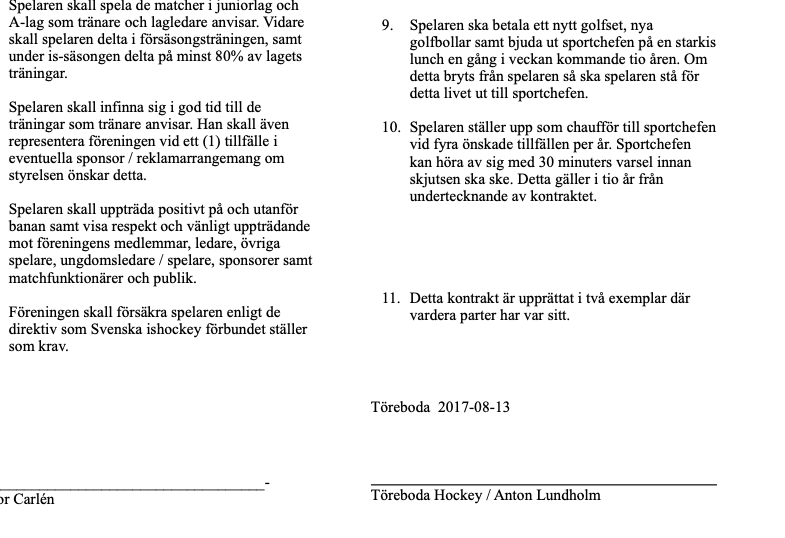 Lundholms's tweet photo. Hur tänker dig kring punkt 9 och 10 i kontraktet vi signade 2017-08-13? @vCarlen https://t.co/TW6gZBFaee