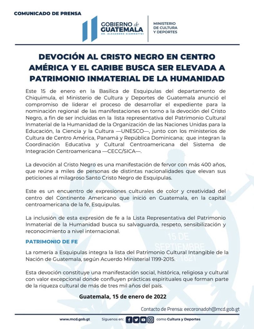 NuestroDiario's tweet photo. 🇬🇹 #CristoNegro | Devoción al Cristo Negro en Centroamérica y Caribe busca ser elevada a Patrimonio Inmaterial de la Humanidad.
Vía: #MCDG. #NuestroDiario https://t.co/Kyieh61SHm