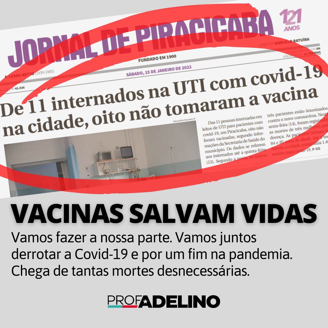 Já está comprovado que a vacinação é o instrumento mais eficiente que temos para enfrentar a pandemia da Covid-19. As vacinas são seguras e responsáveis pela preservação de milhões de vidas em todo o mundo. 

#VacinaJá
#SUS