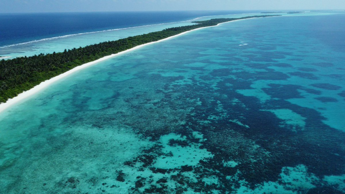 Aerial photo of uninhabited islands of Lhaviyani Atoll