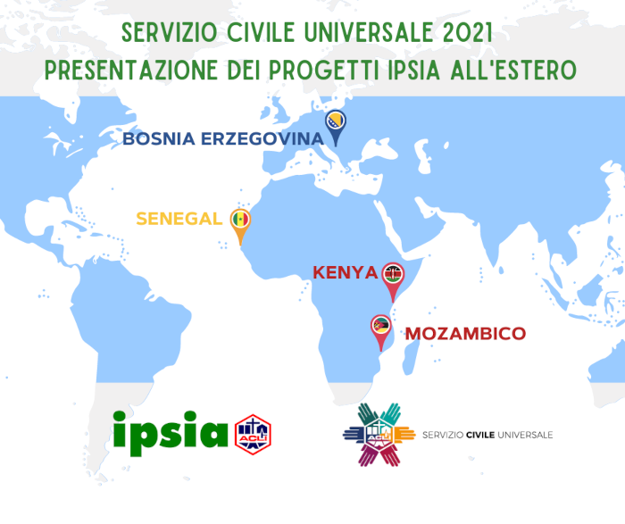 ipsia_acli's tweet photo. PRESENTAZIONE DEI PROGETTI DI SERVIZIO CIVILE 
🇰🇪Kenya,🇸🇳Senegal e 🇰🇪Mozambico e 🇧🇦Bosnia Erzegovina!
📺 DOPPIO APPUNTAMENTO:https://t.co/i0blR4GaBM
👉MERCOLEDI' 19.01 ORE 17: 🇰🇪Kenya,🇸🇳Senegal 🇰🇪Mozambico
👉GIOVEDI' 20.01 ORE 17: 🇧🇦Bosnia Erzegovina
#ServizioCivileUniversale https://t.co/ZxenKlPXBB