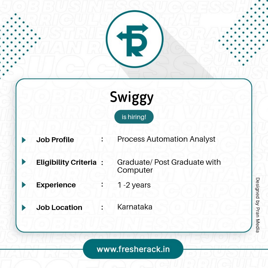 fresherack's tweet photo. Swiggy is hiring 
Visit our website to apply : https://t.co/LZKDo7CuW2

#Recruitment #JobSearch #JobSeekers #Hiring https://t.co/sLrs2YCpox