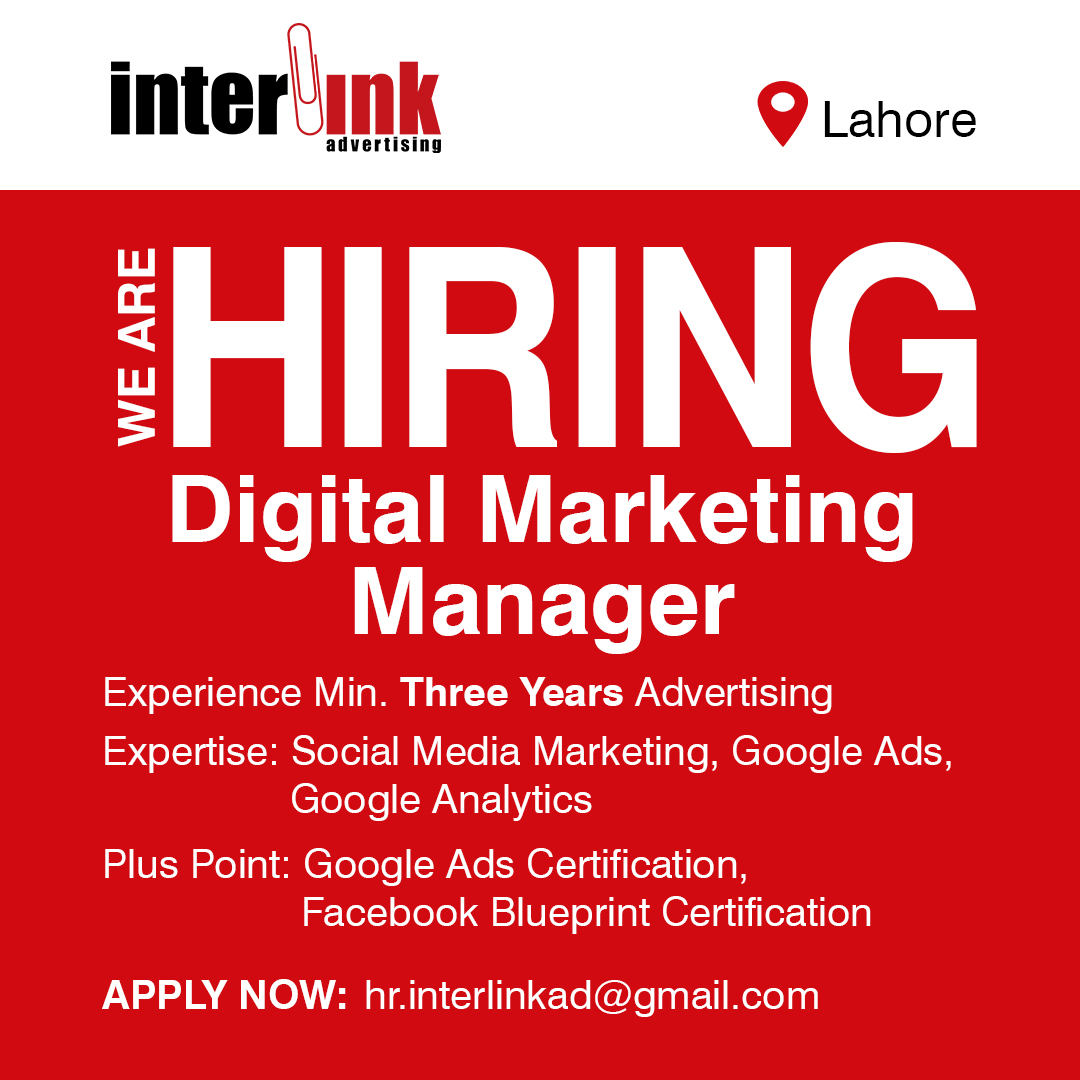 InterlinkPvt's tweet photo. Interlink Advertising is hiring actively for it's Lahore office. if you're a fit or know someone who is, Please send your resume by writing position in subject line at hr.interlinkad@gmail.com https://t.co/yu6LkU9Tjb