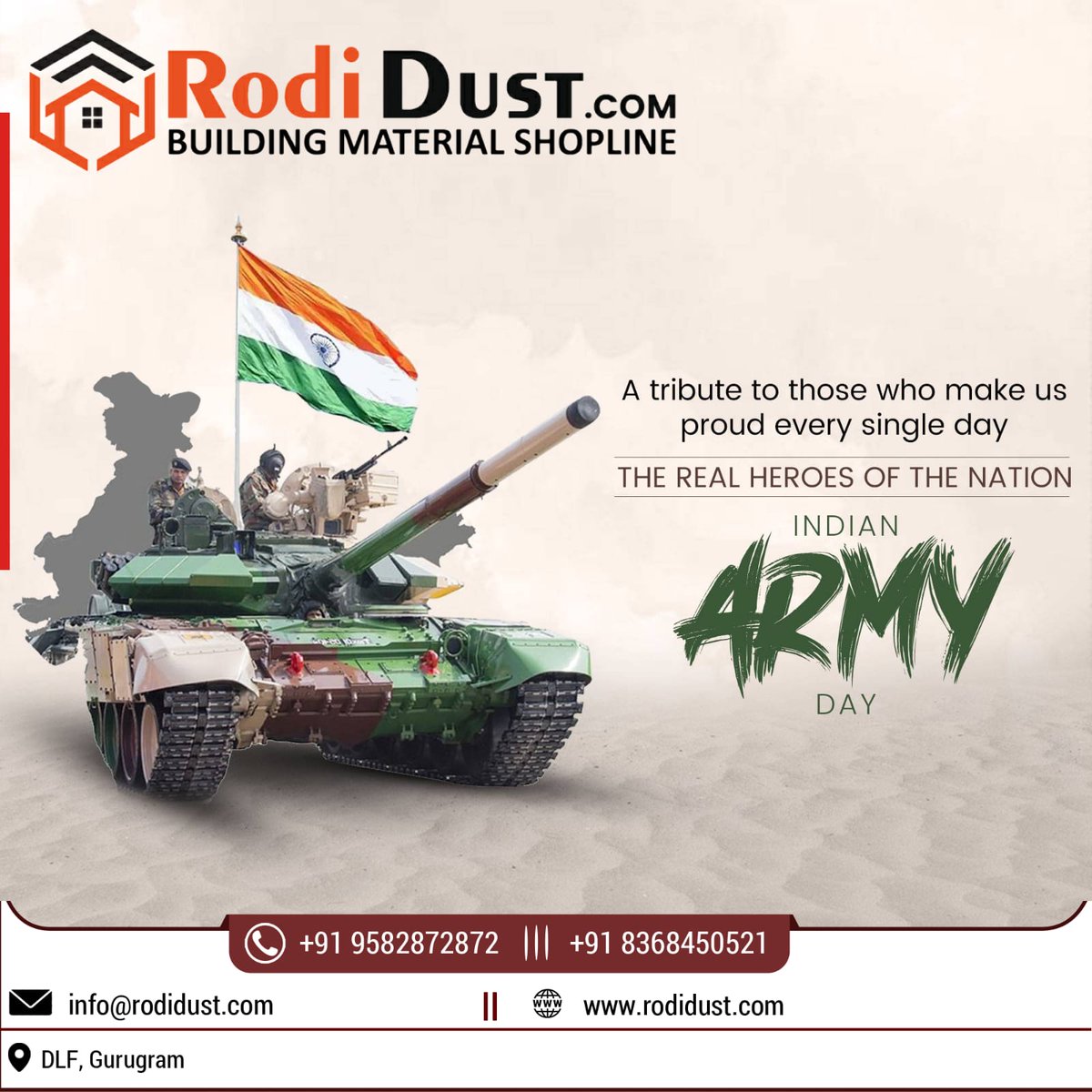 rodidust's tweet photo. Let us celebrate Indian Army Day by saluting all the army men for their bravery, dedication, and patriotism. Happy Indian Army Day!
#rodidust #armyday #army #indianarmy #jaihind #indianarmyday https://t.co/Nmphyfiodg