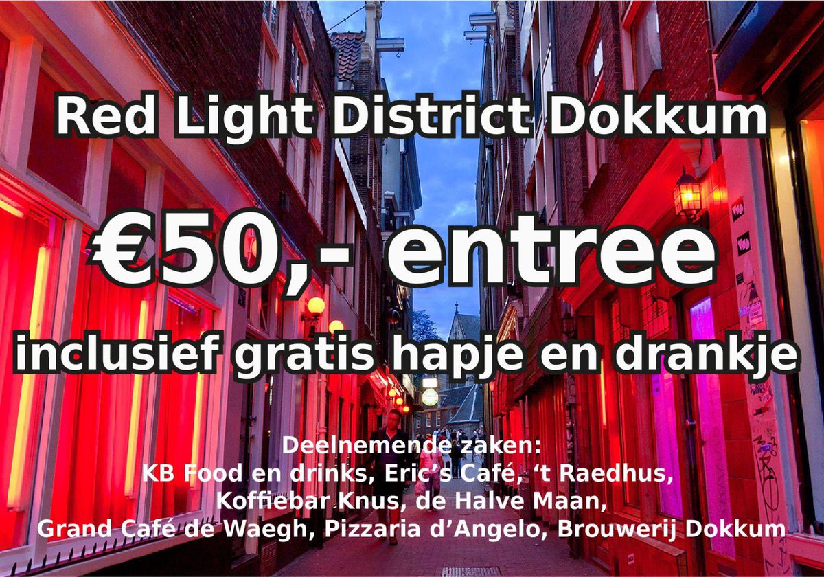 COM7's tweet image. Omdat #sekswerkers wél mogen werken heeft de horeca van #Dokkum de horeca maar verplaatst naar de rosse buurt aldaar.