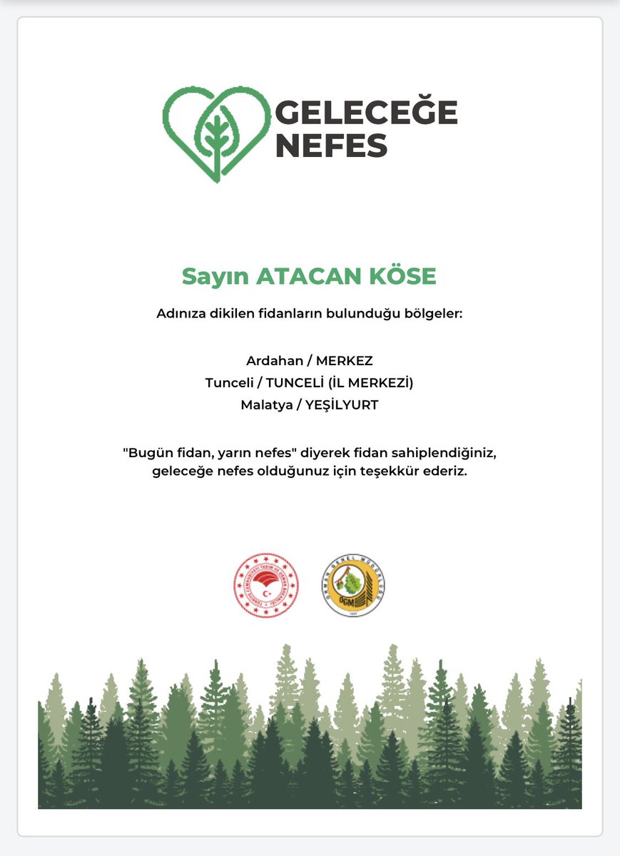 Geleceğe nefes ol. E devlete girip fidan sahiplenme yazdığınızda sizde geleceğe nefes oluyorsunuz.