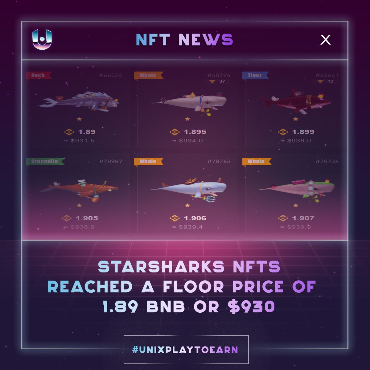 unixcorpgg's tweet photo. One of our partnerships, @StarSharks_SSS, the first #PlayToEarn #SharkMetaverse has reached a floor price of 1.89 #BNB or $930 on #NFTs, this first week of January with a trading volume of around $2.8m!

Check their website👇 
https://t.co/accCJuoxxQ 

#UniX #NFTNews #F2P #PVP https://t.co/m5clnJ95Z5