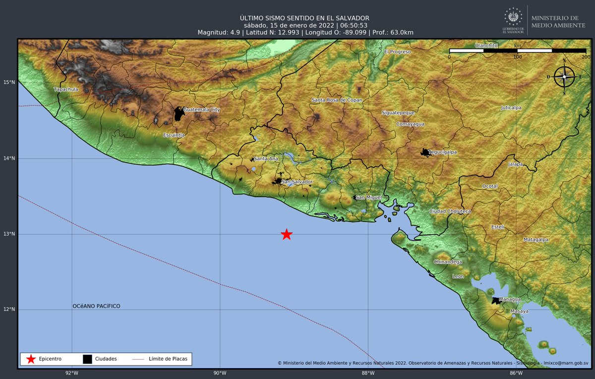 📌#ElObservatorioInforma DATOS FINALES: Sismo mag. 4.9, frente a la costa de La Paz. A 40.0 km al sur de Playa Costa del Sol. Prof. 63 km. [2022-01-15, 06:50:53]