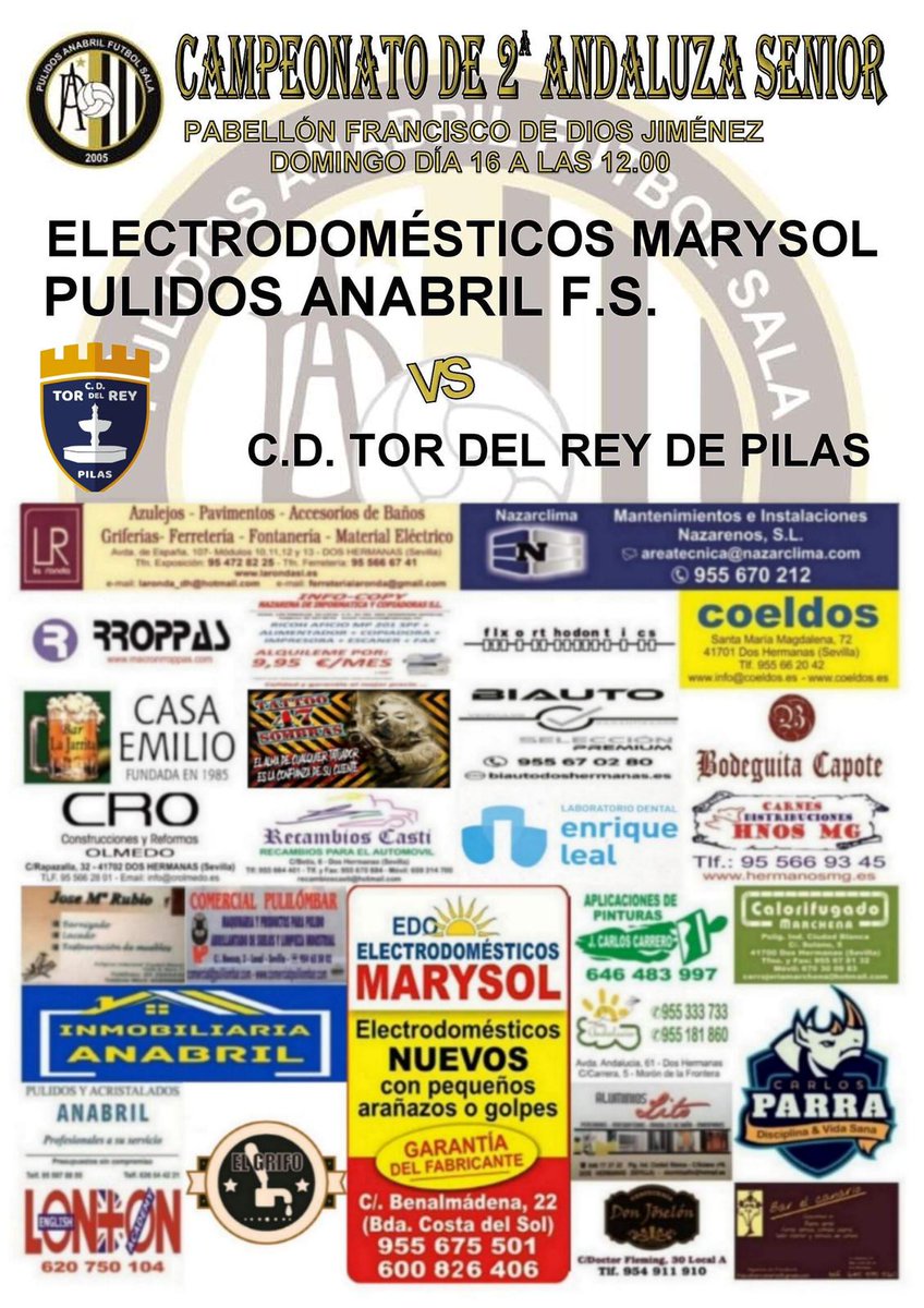 💥📣 Mañana domingo a las 12:00 en el Pabellón Francisco de Dios Jiménez partidazo contra el líder el C. D Pilas. 
Te necesitamos más que nunca para seguir en la lucha de los puestos que dan derecho a los play offs de ascenso. 🔛
 Con vosotros es más fácil. 
1,2,3 PULIDOSSS.
🟠⚫